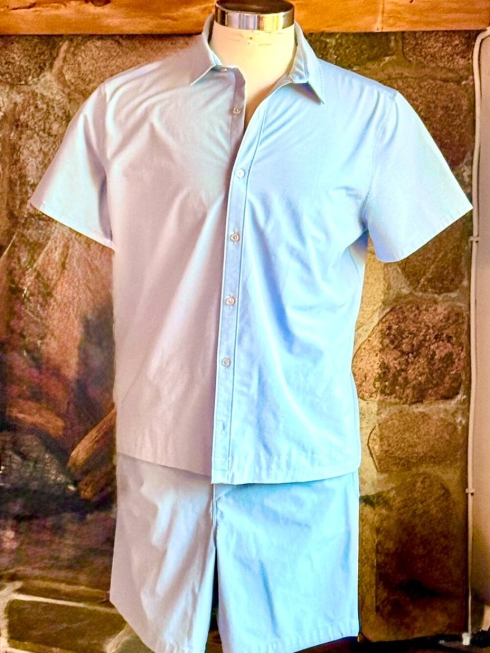 All in Motion Target Men's 2-Piece Performance Set Light Blue Button-Up & Shorts